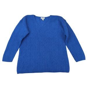Vintage Sostanza Open Knit Blue‎ V-neck Sweater Mohair Wool Women's Size Small